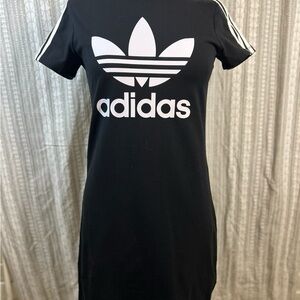 adidas Black Midi T-Shirt Dress with White Trefoil Logo